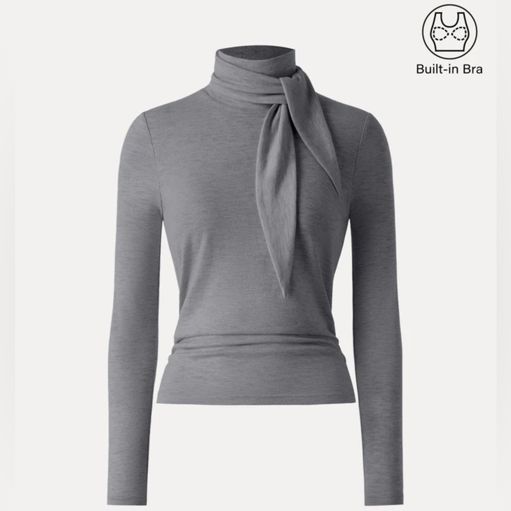 OGL Ruched Long Sleeve Brami with Scarf Heather Grey Size M